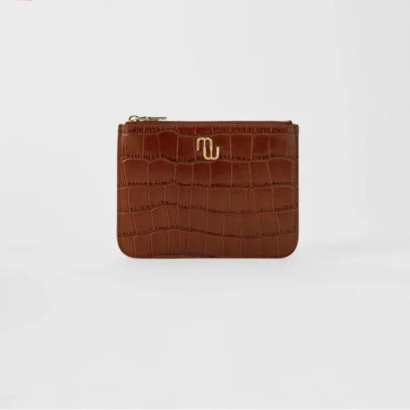 Maje Zip-up embossed leather pouch Cognac - Picture 4 of 10